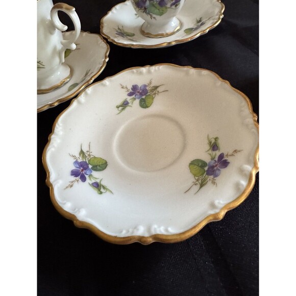Hackefors  Swedish Porcelain Dematasse Cups and Saucers Violet Pattern set of 3 - Picture 3 of 5